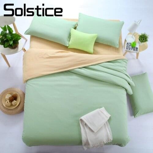 Solstice Home Textile Solid Green Beige Bedding Sets Kid Adult Woman Girls Bedlinen 3/4Pcs Duvet Cover Pillowcase Bed Flat Sheet