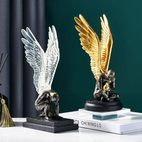 Creative Resin Character with Wings Statue Home Desktop Decor Sculpture Modern Art Figures Angel Ornaments for Decoration Gift