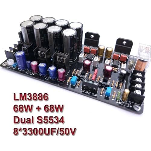 2*68W LM3886 Power Amplifier Audio Board S5532Dual Channel Stereo 8*3300UF/50V HiFi Sound Amplifiers Home Theater AMP