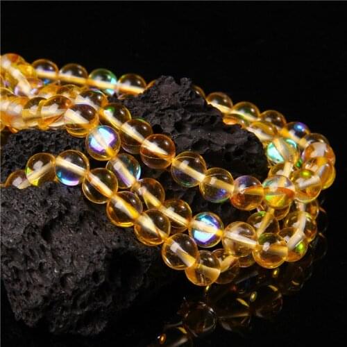 Yellow Austria Crystal Glitter Moonstone Bead Round Loose Spacer Beads For Jewelry Making DIY Chrams Bracelet Necklace 6/8/10mm