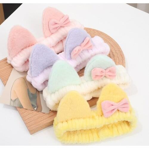 2021 Winter Cat Ears Women Spa Headband Flannel Cosmetic Wash Face Shower Bunny Ear Hair Band Girls Hair Accessories Makeup Tool