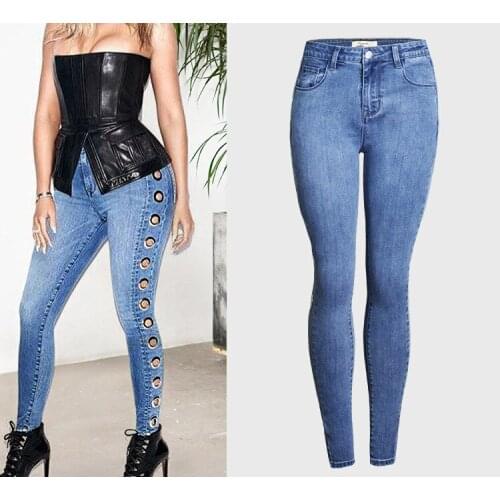 Woman High Waist Women Skinny Fashion Korean Washed Coated Denim Pencil Pants Stretch Jean Plus Size
