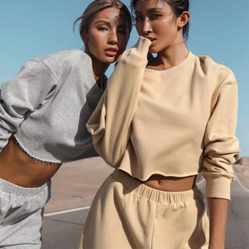 Womens Tracksuit Casual Fleece Two Piece Sets Hooded Long Sleeve Female Hoodie Suit Short Top Sport Pants Ladies Set