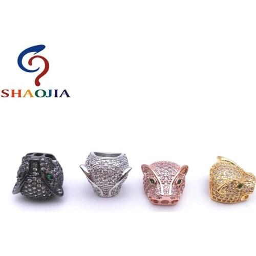 10 pcs/lot Sweater Chain Green Eye Leopard Head Beads,Micro Pave Cubic Zirconia Big Hole Beads For Jewelry Making 11.9*12.92mm