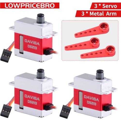 3pcs KST DS213 6V 3kg 0.07sec Metal Gear Daviga Servo Motor With Metal Arm for RC Model