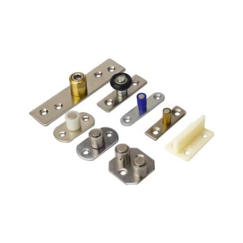 4Pcs Floor Mount Sliding Wooden Door Guide Roller Retainer Top Hung Pivot Brass Wheel Door Bottom Grooved