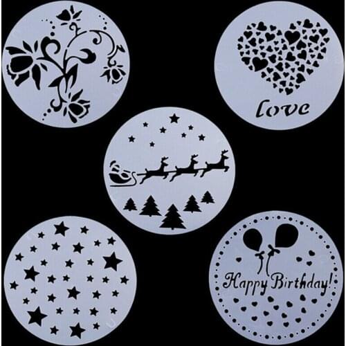 5pcs/set Happy Birthday/Flower/Star/Heart/Santa Claus Dessert Stencils Spray Printing Mold Bakeware Pastry Cake Decoration Tool