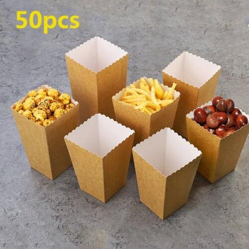 50 Pieces of Natural Kraft Paper Popcorn Box Wedding Party Decorations Christmas Birthday Party Candy Gift Box