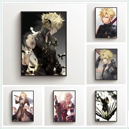WTQ Anime Posters Final Fantasy VII Cloud Strife Canvas Painting Retro Poster Wall Decor Wall Art Picture for Living Room Decor