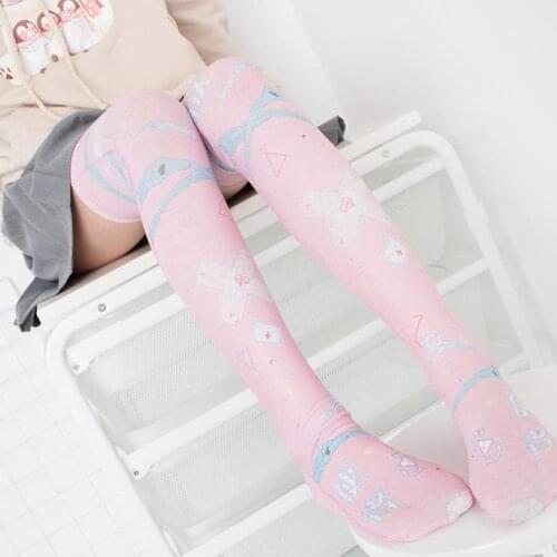 Free Shipping Cute Pink Kawaii Thigh High Stockings Women Nylon Sexy Lovely Long Thin Stocking Medias Over Knee Stockings Summer
