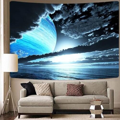 Bohemian Wind Moon Tapestry Psychedelic Waves Wall Ceiling Large hippie mandala tapestry Sea water home decoration