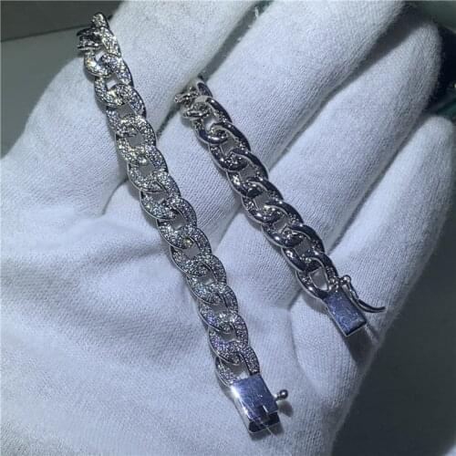 Hiphop bracelets Micro pave AAAAA cz Silver Colors Iced out Chain Party Wedding bracelet for women Men Jewelry Gift