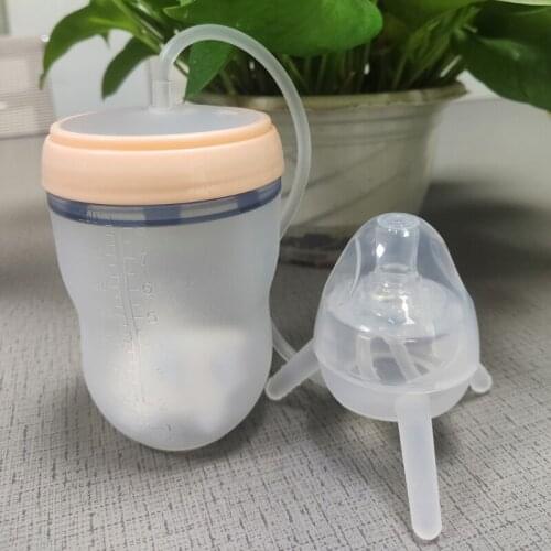Handless Imitation Milk Weaning Bottle Self-Feeding Baby Bottle with Long Straw