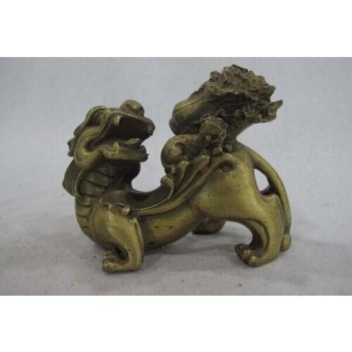 Fast shipping USPS to USA S0930 Chinese Fengshui Brass copper Mother Son Pixiu Beast Bring Wealth cabbage Statue