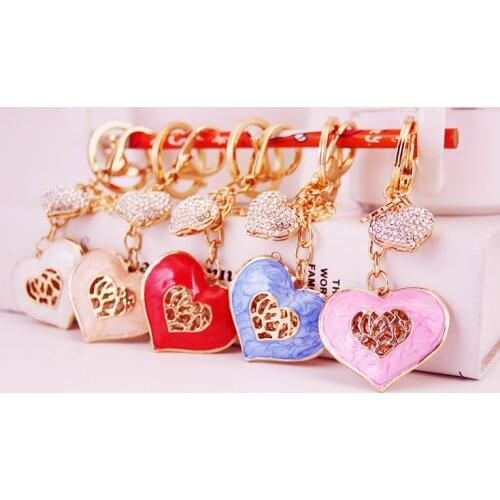Elegant Personality Crystal Heart Keychain Red Pink Keyring Car Key Chain Women Key Ring Bag Holder Colorful Jewelry Gift