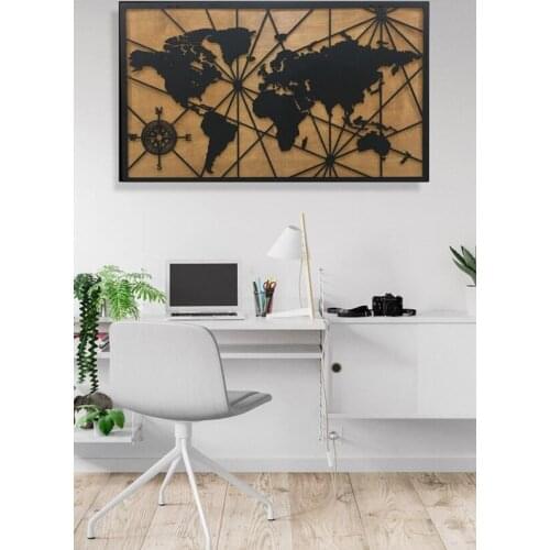 Wood & Metal World Map Compass World Map Metal Wall Decor Art Decor 3D Metal Sculpture Home Decor Office Decor