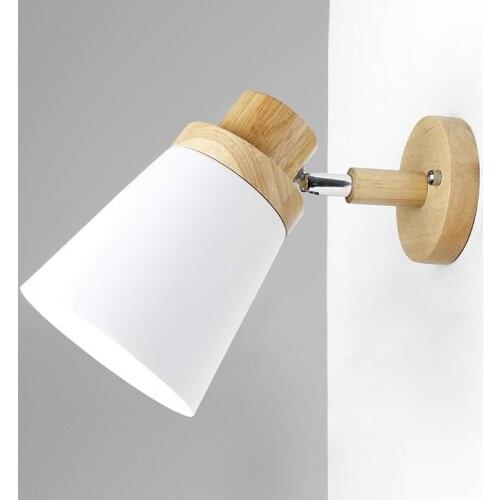 Wooden wall lights bedside wall lamp wall sconce modern wall light for bedroom Nordic macaroon 6 color steering head E27 WF1020