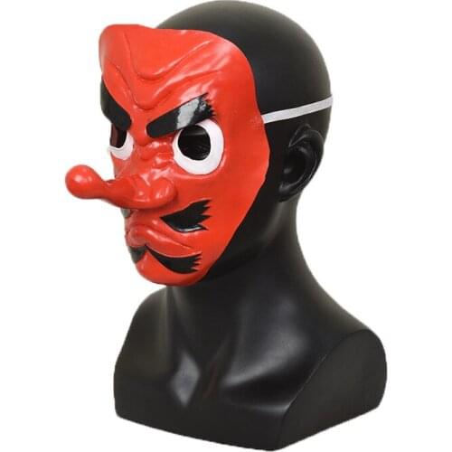 Cheap Demon Slayer Kimetsu No Yaiba Cosplay Urokodaki Sakonji Mask Red Latex Masks Halloween Cosplay Accessories