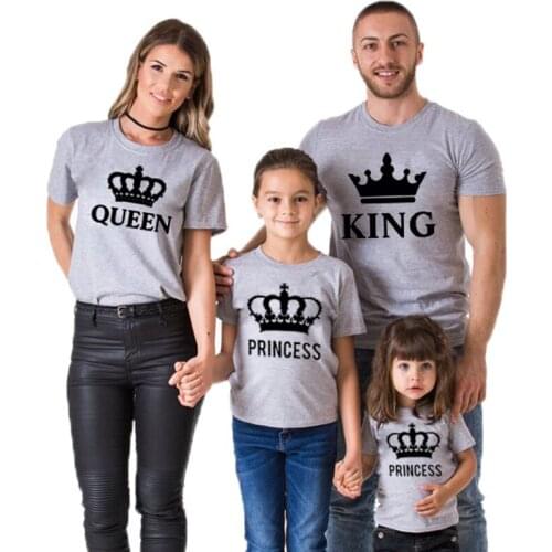 Kid Prince Princess Tshirt Streetwear Summer Family Matching Clothing Son and Daughter T Shirt King Queen Father Mom Tops