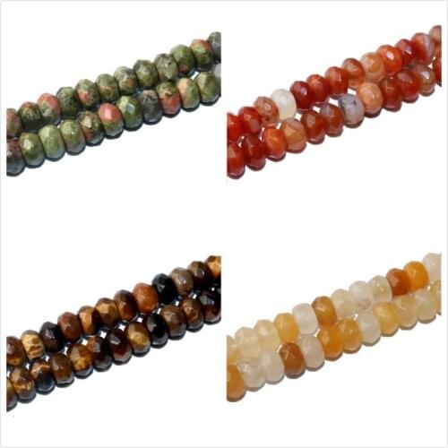 Natural Stone Faceted Rondelle Beads Hematite Turquoises Agates Jaspers Spacer Beads Charm DIY Bracelet Necklace 4 * 6mm 5*8mm