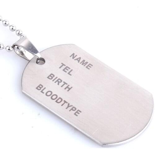 Name square Tag 316L Stainless Steel pendant necklaces bead chain for men women wholesale