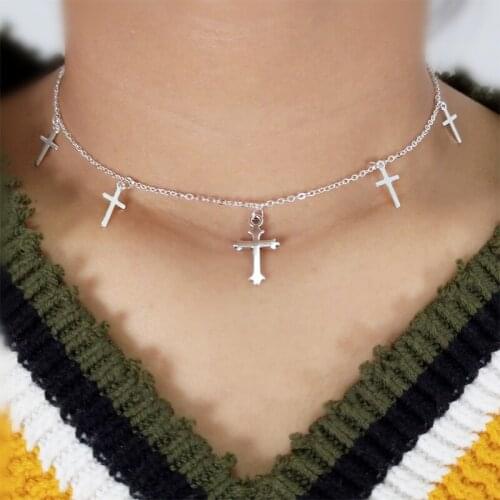 Classic Simple Cross Tassel Pendant Necklace Charming Silver Color Clavicle Chain Choker Fashion Womens Party Jewelry