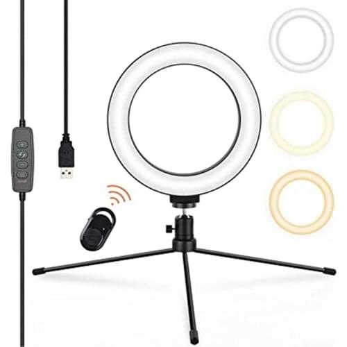 6 Inch Desktop Small Ring Light with Tripod for TikTok YouTube Selfie Makeup Live Streaming 3 Color Photographic Lighting Lamp