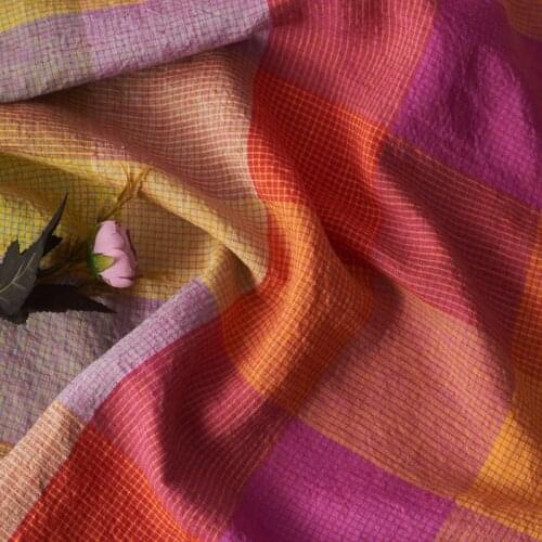 Linen yarn dyed fabric Colorful grid in spring and summer tissus The high-grade dress clothing patchwork
