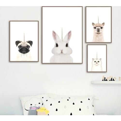 Cartoon Unicorn Horse Dog Cat Rabbit Alpaca Nordic Posters And Prints Wall Art Canvas Painting Wall Pictures Kids Room Decor