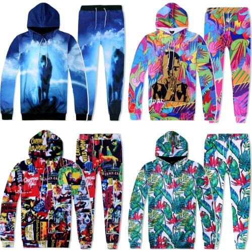 Mens Womens Sports Jogging 3D Flash Wolf 2Pac Horror cover Monstera Hip-hop Running Hooded Sweatshirts Sweatpants Tracksuit Sets