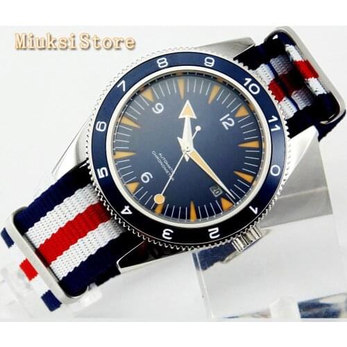 41mm Debert no logo sapphire glass automatic black dial nylon watchband luminous mechanical mens wrist watch 1908-N