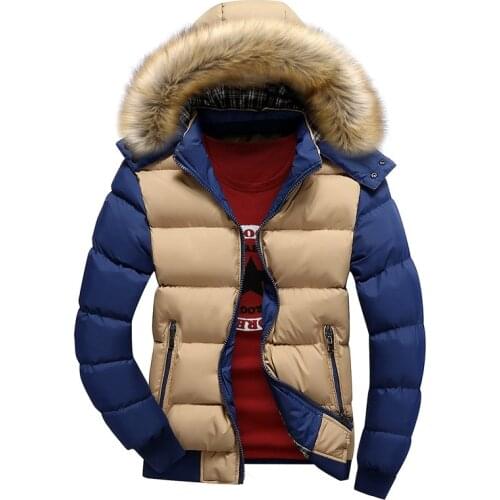 Men Down Jacket Winter Pop Male Casual Hooded Outwears Coat Warm Fur Parka Overcoat Mens Solid Thick Fleece Zipper Jackets Nice