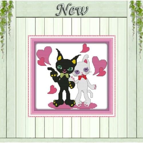 Heart-love black white cat animals painting counted printed on canvas DMC 11CT 14CT kits Cross Stitch embroidery needlework Sets