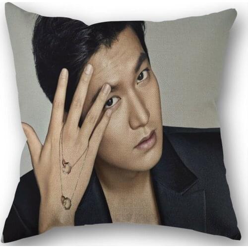 New Arrival Lee Min Ho KPOP Cotton Linen Square Zippered Pillow Cover For Office Family Customize Your Picture 45*45cm