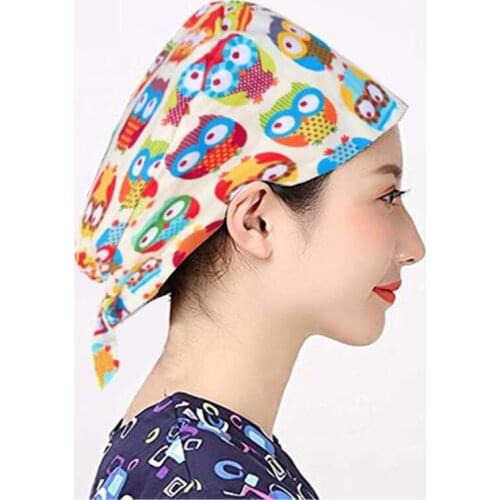 New Floral Soft Hat Printing Nurse Sweat-Absorbing Head Wrap Towel Surgical Anti-Dirty Pure Cotton Cap With Button Cap