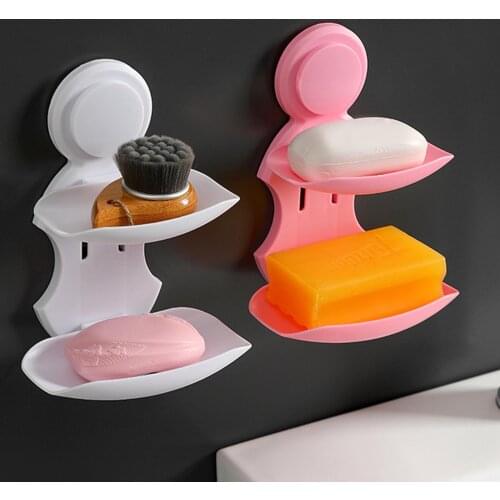 New Double Layers Strong Sucker Soapbox Soap Draining Holder Soap Dish Kitchen Bathroom Storage Box Space Saving Tools