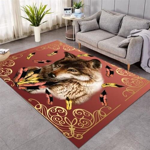 New Royal Wolf Feather by Ismot Esha Floor Mat Dark Red Carpet Tribal Area Rug for Living Room Animal Center Rug Fashion Mat