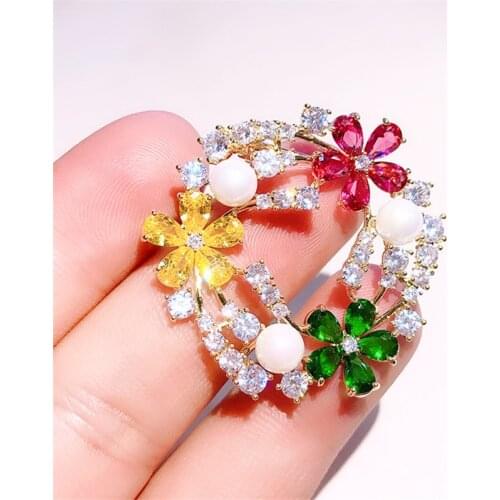 OKILY 2021 Beautiful Colorful Zirconia Hollow Out Flower Womens Brooches Coat Dress Accessories Broochpin Jewelry