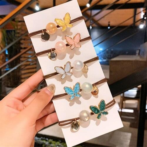 2020 New Korea Style Girl Horsetail Hair Ropes Simple cute pearl color butterfly Rubber Bands for Women Fashion Hair Accessories