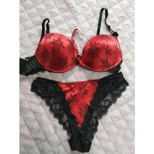 Luxury Satin Bra Set Floral Print Lace Underwear Womens Ladies Lingerie with See Through Bikini Panties Sexy Lace Plus Size