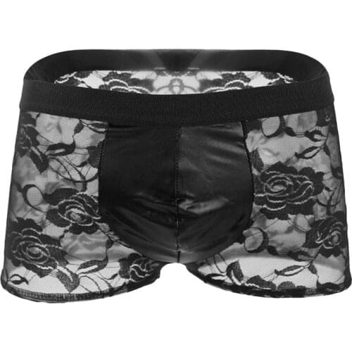 Low Waist Sexy Mens Transparent Lace Boxer Underwear Pouch ZJH1025