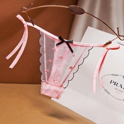 Sexy Lace Floral Underwear Girl Mesh Embroidery Beautiful Lingerie Low Waist Tie Strap Waist Strap Young Thong