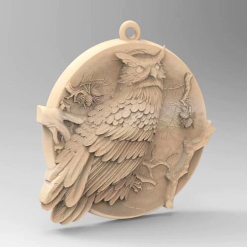 Owl Pendant 3D model for cnc or 3D printers in STL file format