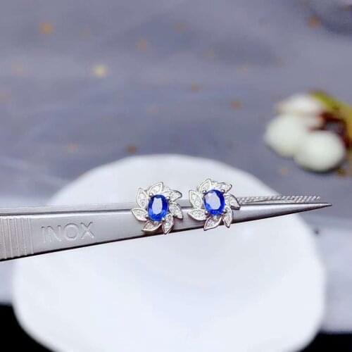 Natural And Real Blue Sapphire Earring 925 Sterling Silver Earrings for Women Fine Jewelry Wedding Engagement Valentines Gift