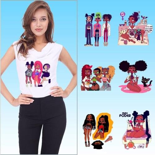 Shoe Sister black girl Heat-sensitive patches Thermal Stickers On Transfer For Clothing Heat Transfer PVC Patch