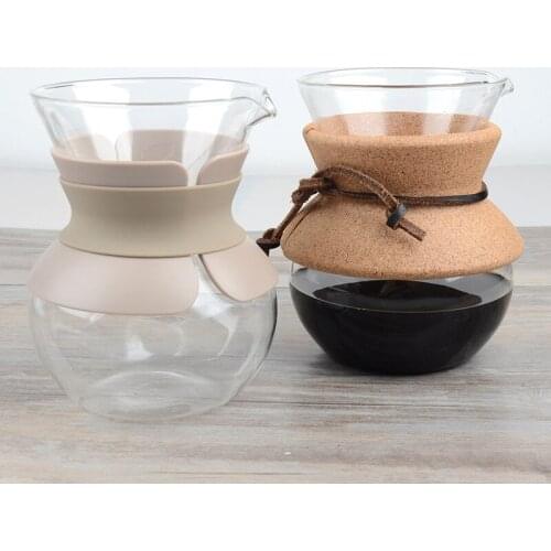 500ml Coffee Sharing Pot Silicone Wood Grain Heat Resistant Hand Made Glass Coffee Maker Cup Teapot Cup Cafe Tools For Barista