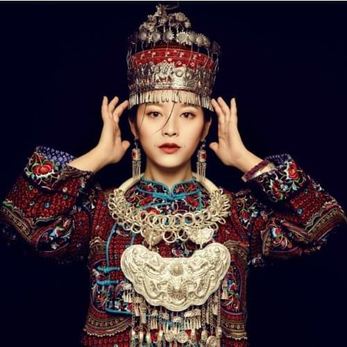 9 Designs Antique Old-Processed Handmade Ethnic Fashion Miao Silver Hair Tiaras Flower Hat for Stage Performance or Photography