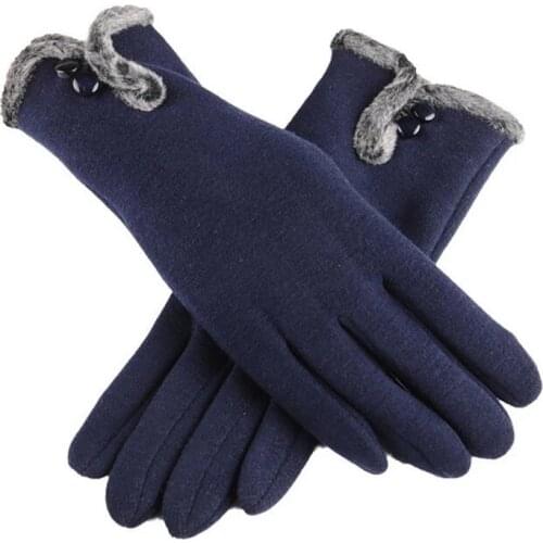 Women Plush Button Double Layer Cotton Touch Screen Driving Gloves Winter Cashmere Thicken Full Finger Cycling Warm Mittens G82