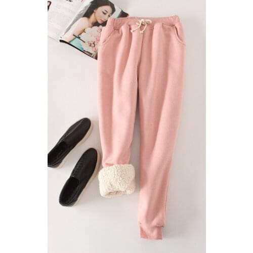 2020 New Women Winter Imitation Cashmere Harem Pants Thick Fleece Lined Warm Trousers Solid Color Leisure Time Comfortable Fit