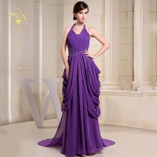 Halter Lace Appliques Backless Sexy Purple Evening Dresses Long Formal Party Gown Gelinlik 2019 Bridal Dress Vestido Formatura